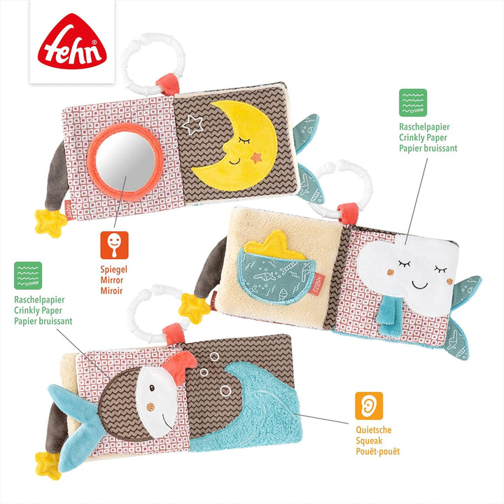 Ingenuity, Cozy Spot Loamy Spielmatte mit Spielbogen aus Holz & Fehn Soft Bilderbuch Bruno – Baby Fü