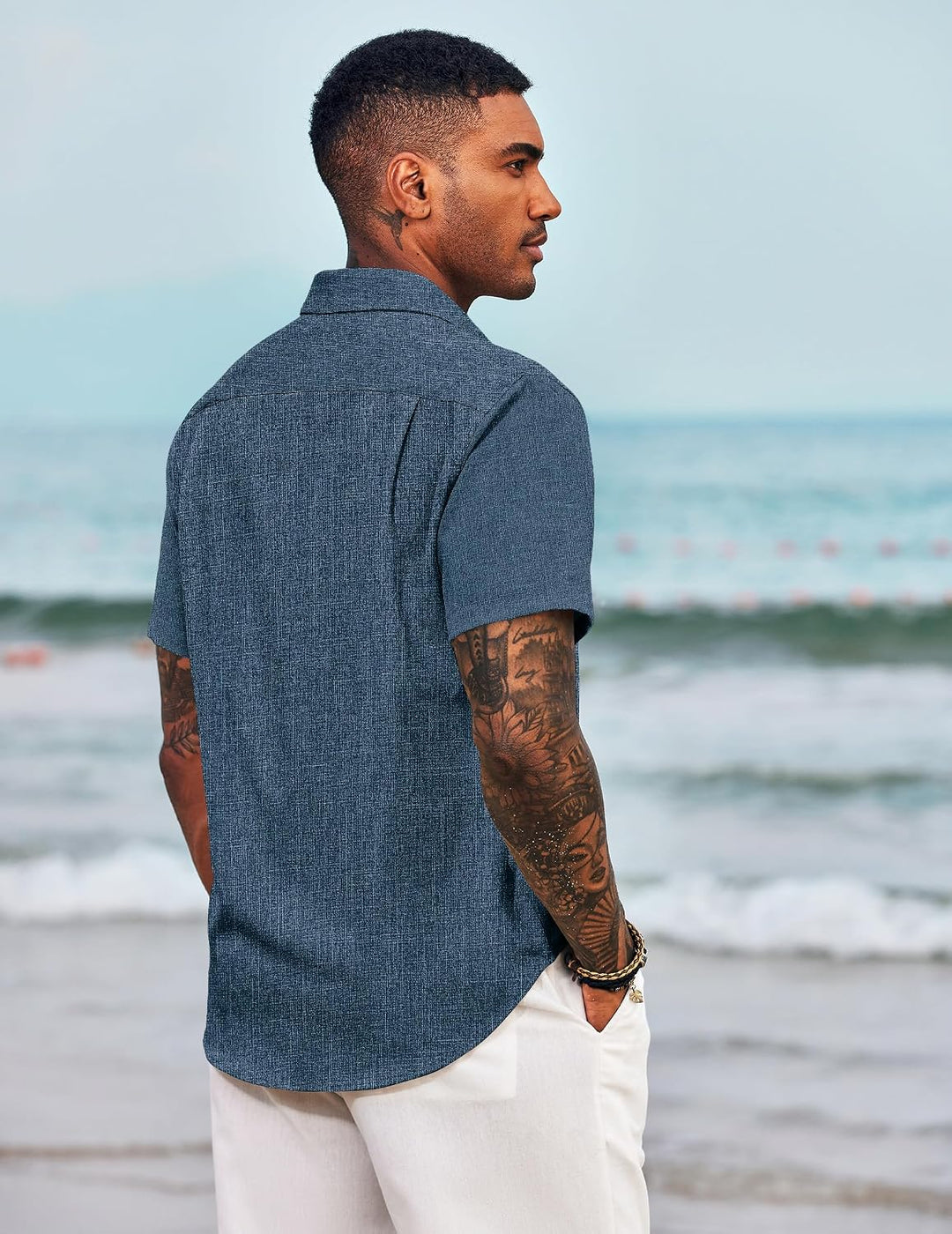 COOFANDY Herren Hemd Kurzarm Leinenhemd Sommer Kurzarmhemd Freizeithemd Businesshemd Strandhemd Einf