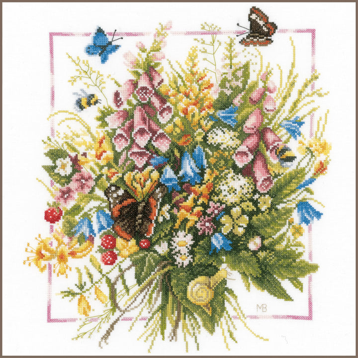 LANARTE PN Zählmusterpackung Sommerliches Bukett Kreuzstichpackung, Baumwolle, Mehrfarbig, 36 x 38 x