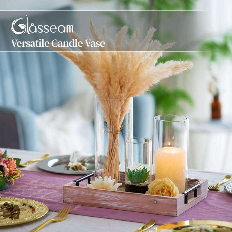 Glasseam Deko Vase Glas Zylinder Tischdeko 3 Stück/Satz Blumen Vasen Set Modern Glasvase Rund Glaszy