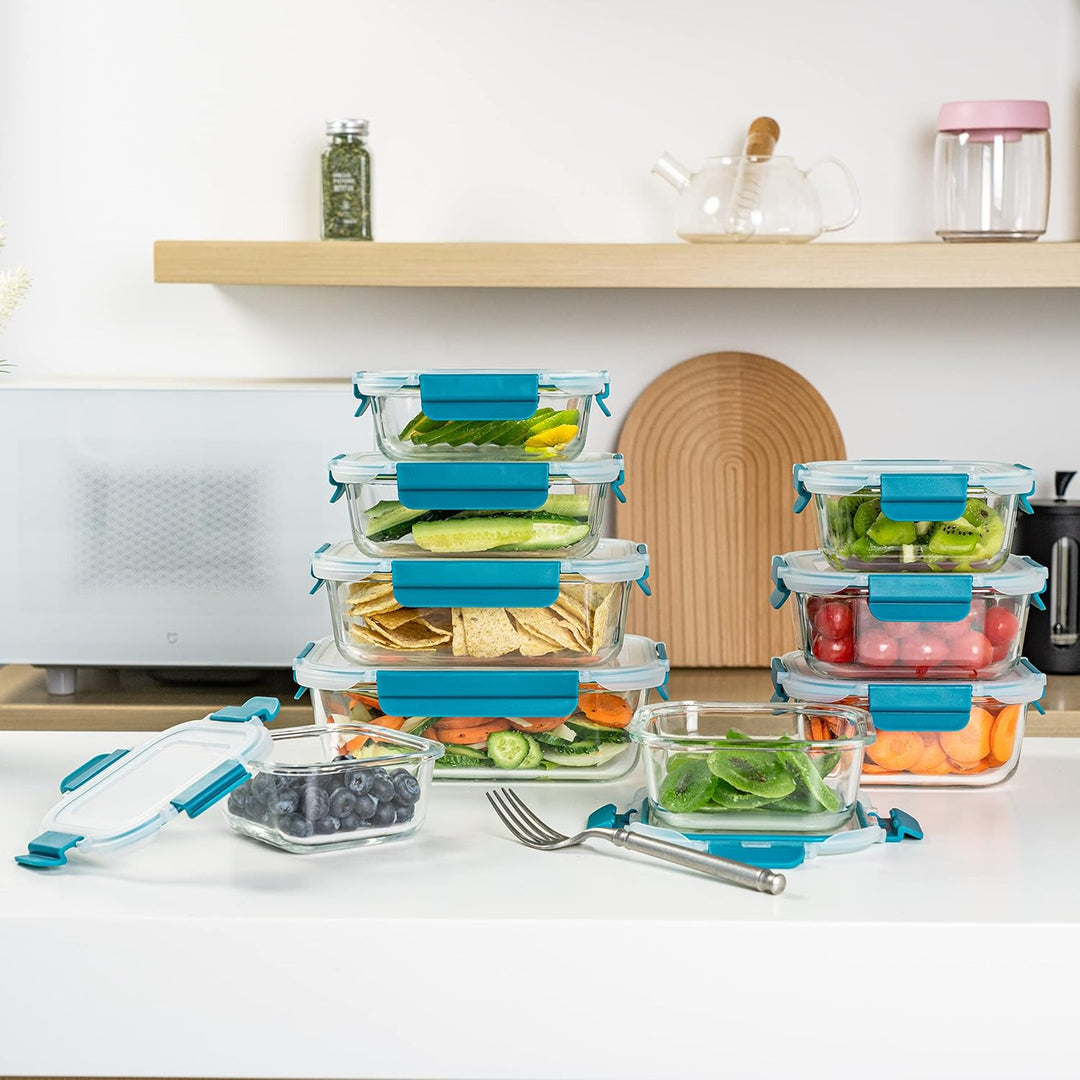 Glas-Frischhaltedosen Set Meal Prep Boxen für Lebensmittel,18 Teile (9 Behälter,9 Transparente Decke