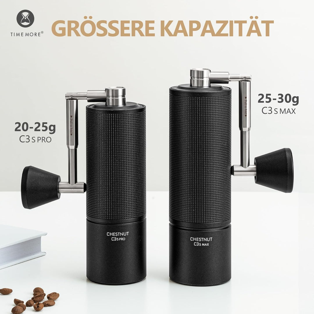 TIMEMORE Chestnut C3s Max, manuelle Kaffeemühle, Upgrade integriertes Ganzmetallgehäuse, Edelstahl S