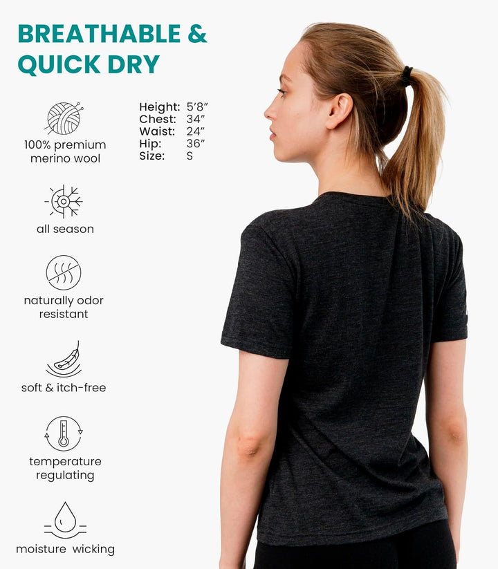 Merino.tech Merinowolle T-Shirt Damen - 100% Merinowolle Leichte Basisschicht Damen Kurzarm T-Shirt