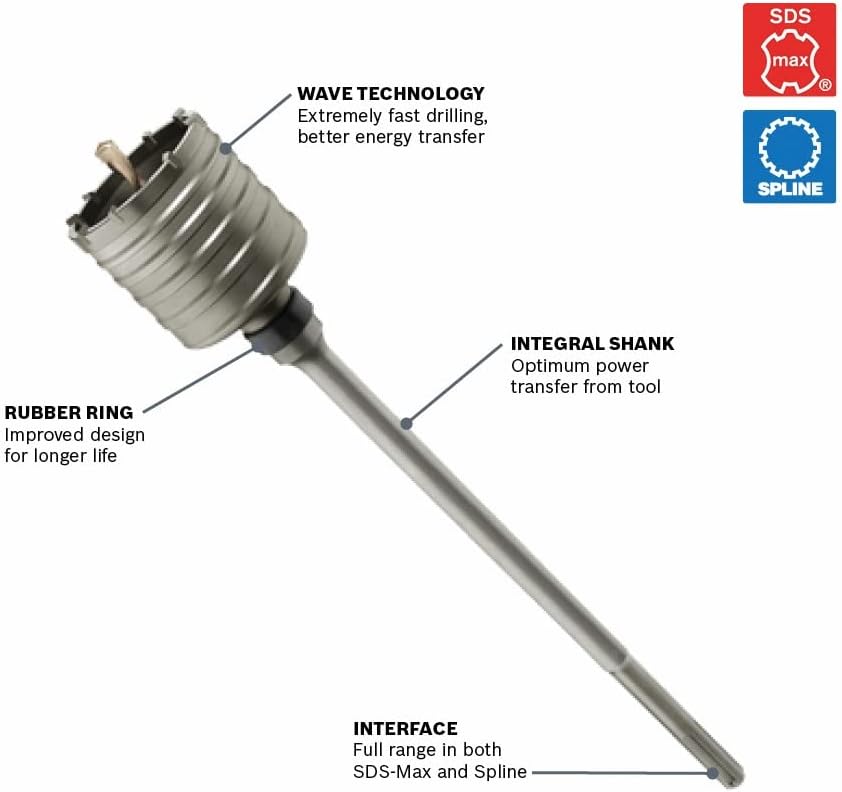 BOSCH HC8575 Bohrkrone für Bohrhammer, 12,7 x 43,2 x 56,9 cm 5 In Diameter Länge: 56 cm, 5 In Diamet