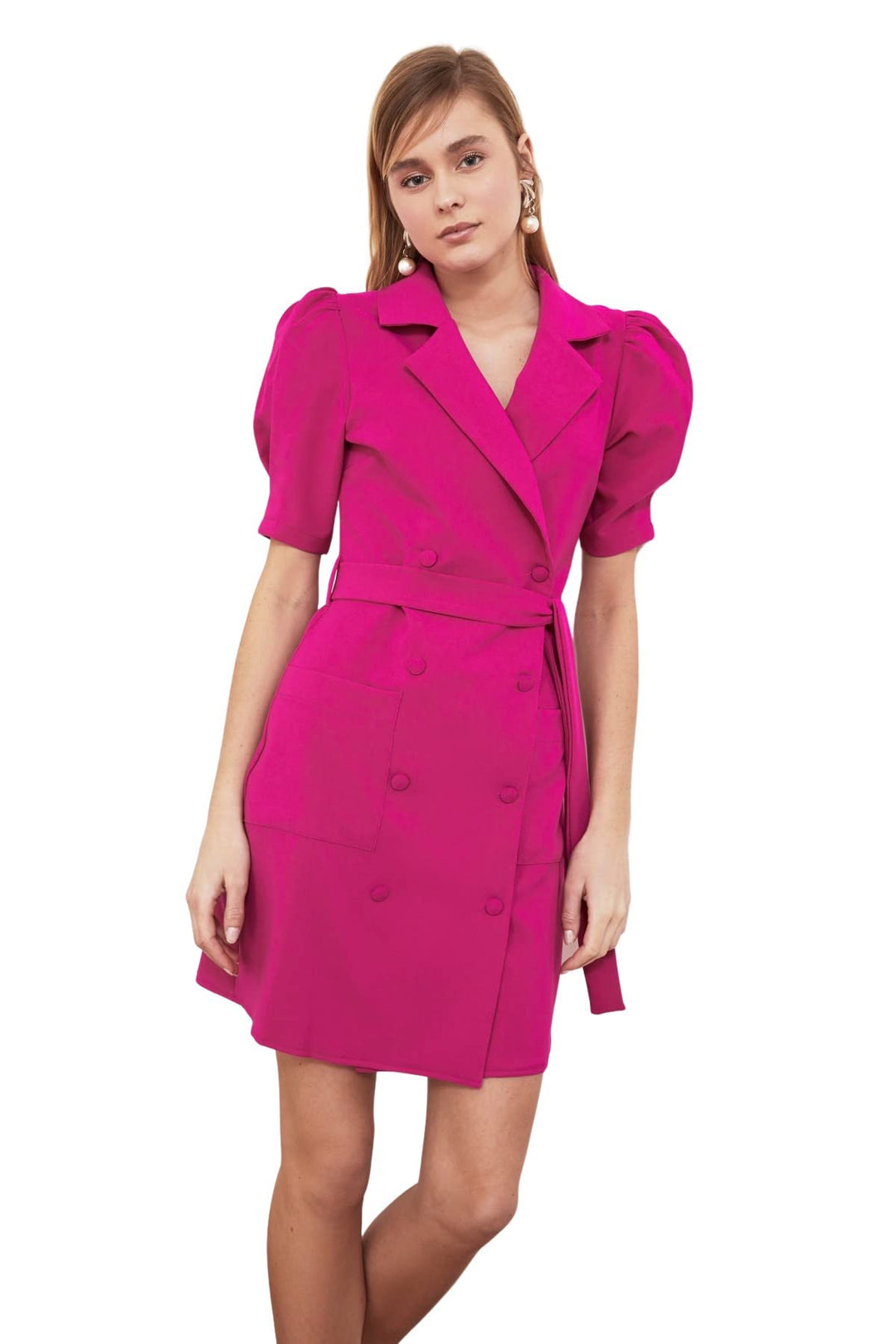 TRENDYOL Damen Mini-Blazer, Normale Passform, gewebtes Kleid 36 Fuchsie, 36 Fuchsie