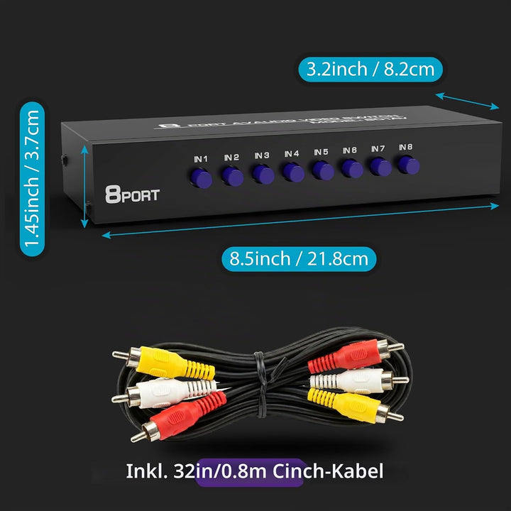 Fosmon 4-Wege Audio/Video RCA Switch Hub mit 4 Input-Anschlüssen Selector/Splitter Box/Umschalter Ad