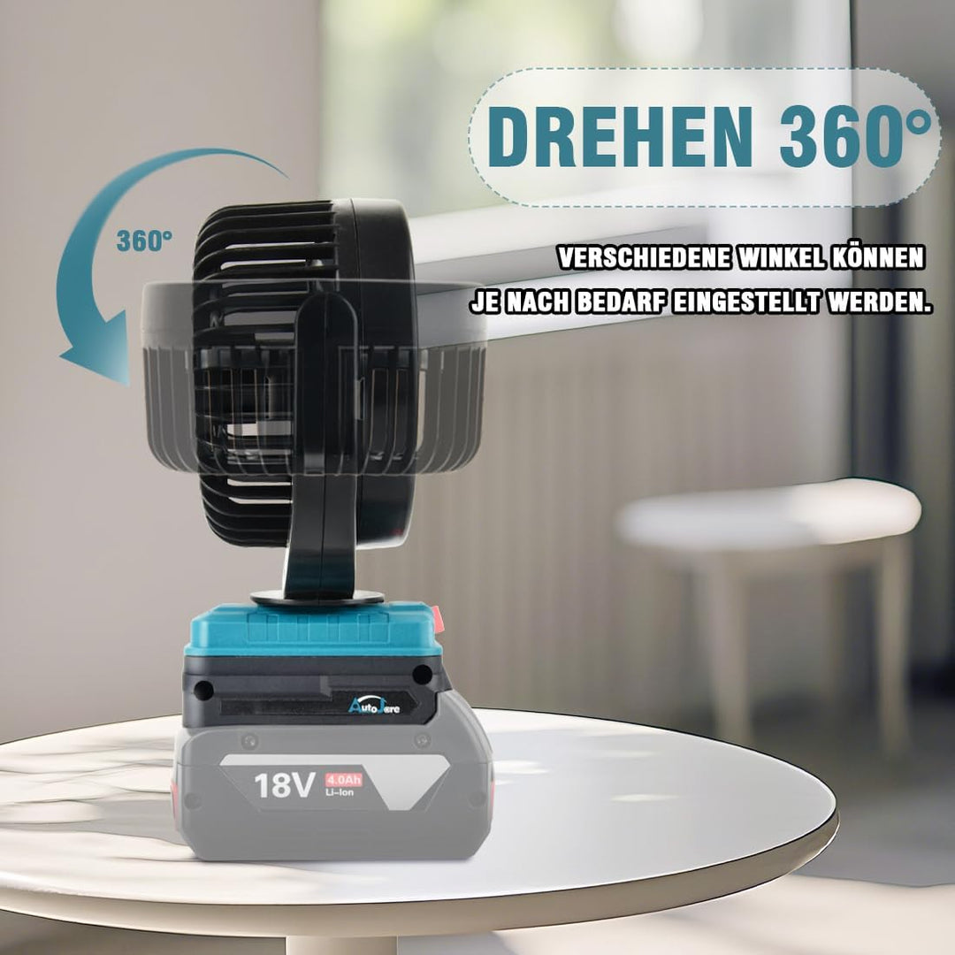 Akku-Lüfter Kompatibel mit Bosch 18V Mini Ventilator mit 2 USB-Aufladung 360° drehbar Tragbarer Lüft