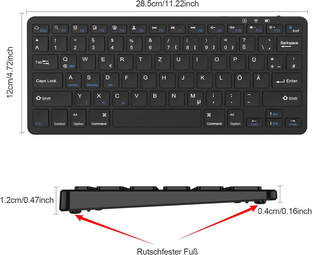 TQQ Bluetooth Tastatur, iPad Tastatur, Deutsches Layout QWERTZ, Mini Wireless Keyboard für iPad 10 G