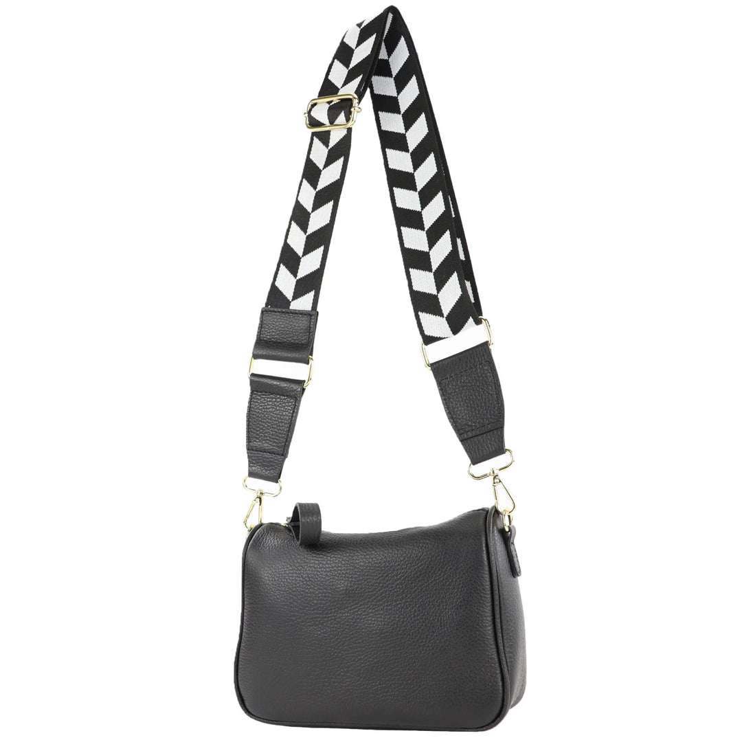 modamoda de - T230 - ital. Umhängetasche Klein Small aus Leder Schwarz, Schwarz