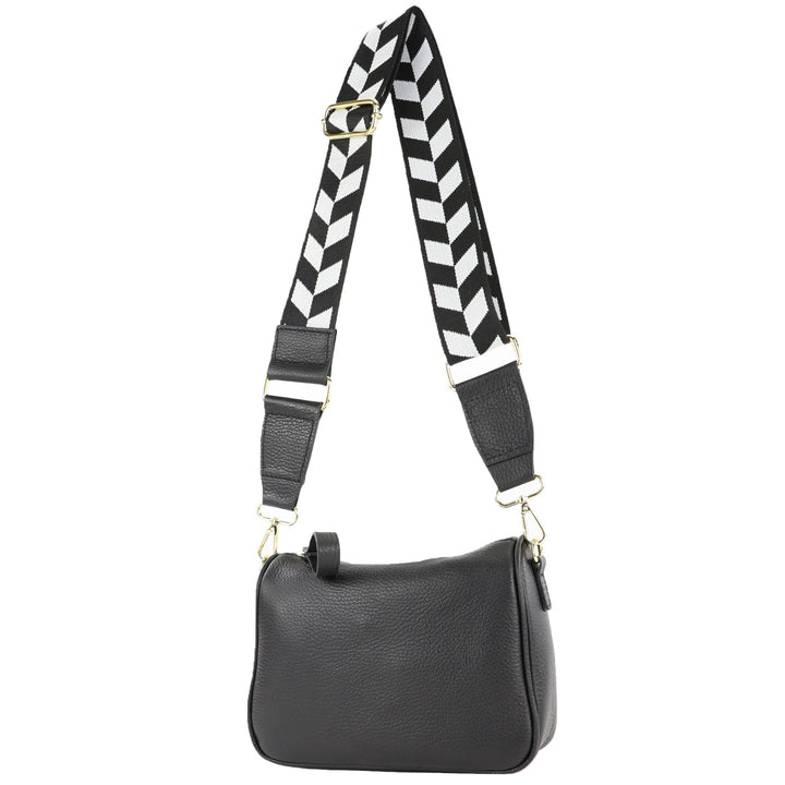 modamoda de - T230 - ital. Umhängetasche Klein Small aus Leder Schwarz, Schwarz
