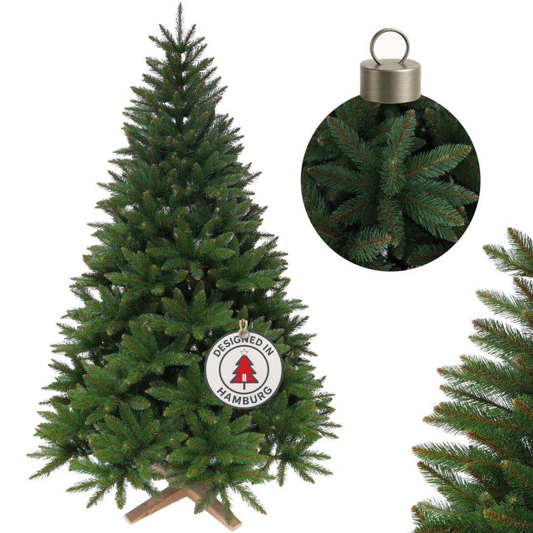 Hochwertiger künstlicher Weihnachtsbaum 180cm mit Holzfuss - Premium Weihnachtsbaum künstlich mit di