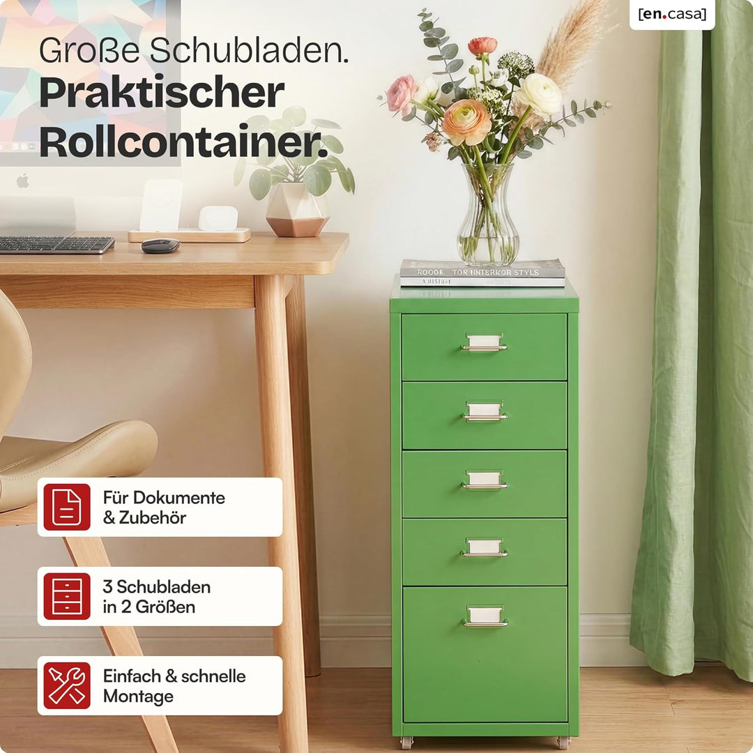 [en.casa] Rollcontainer Kökar Schubladenschrank Metall Aktenschrank mit 5 Schubladen Bürowagen mit R