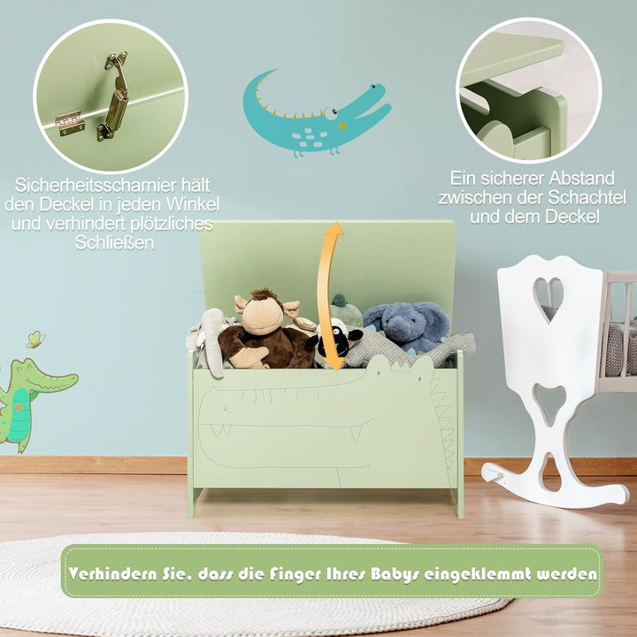 GOPLUS Kinder Spielzeugkiste mit Krokodilmuster, Aufbewahrungsbox mit Sicherheitsscharnieren & Siche