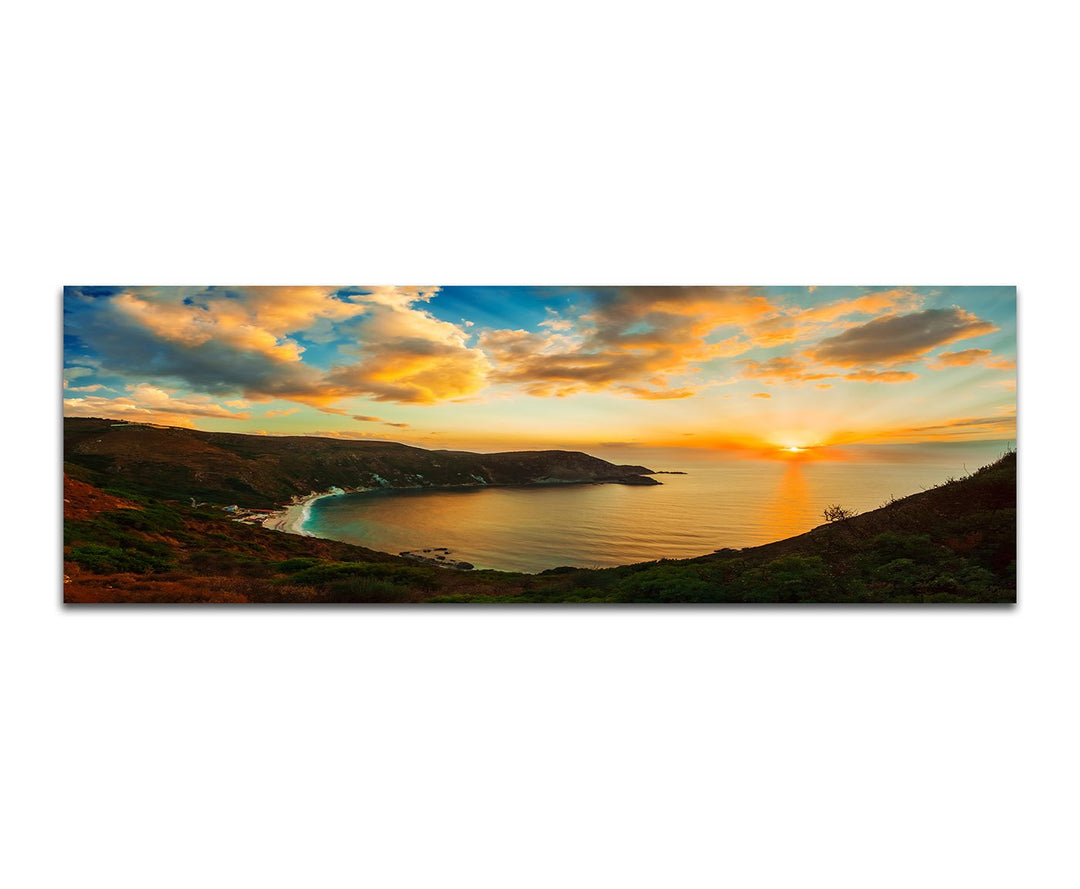 Paul Sinus Art Panoramabild auf Leinwand und Keilrahmen 150x50cm Griechenland Küste Meer Sonnenunter