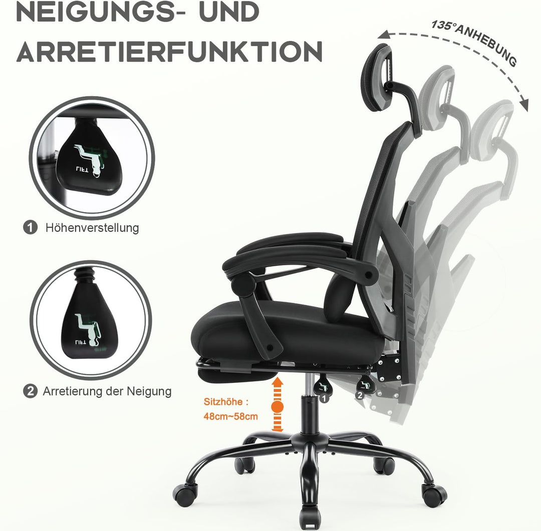 DUMOS Bürostuhl Ergonomisch EIN Schreibtischstuhl mit Komfortarmlehnen Ausgestattet mit Einer Bequem