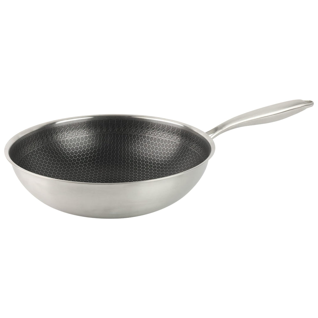 KARL HAUSMANN Wok Pfanne 30 cm Edelstahl mit Honeycomb Struktur - Kratzfester Antihaft Wok für Induk