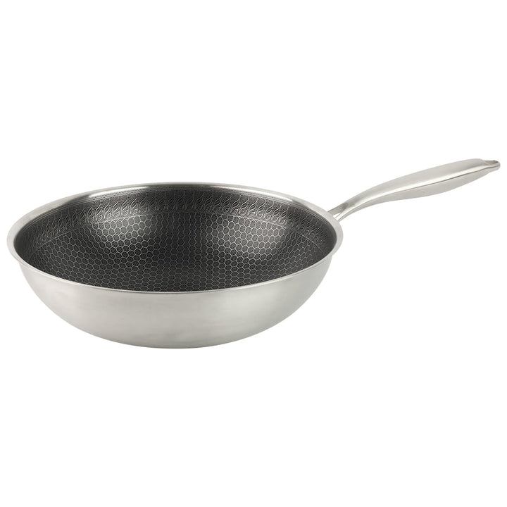 KARL HAUSMANN Wok Pfanne 30 cm Edelstahl mit Honeycomb Struktur - Kratzfester Antihaft Wok für Induk