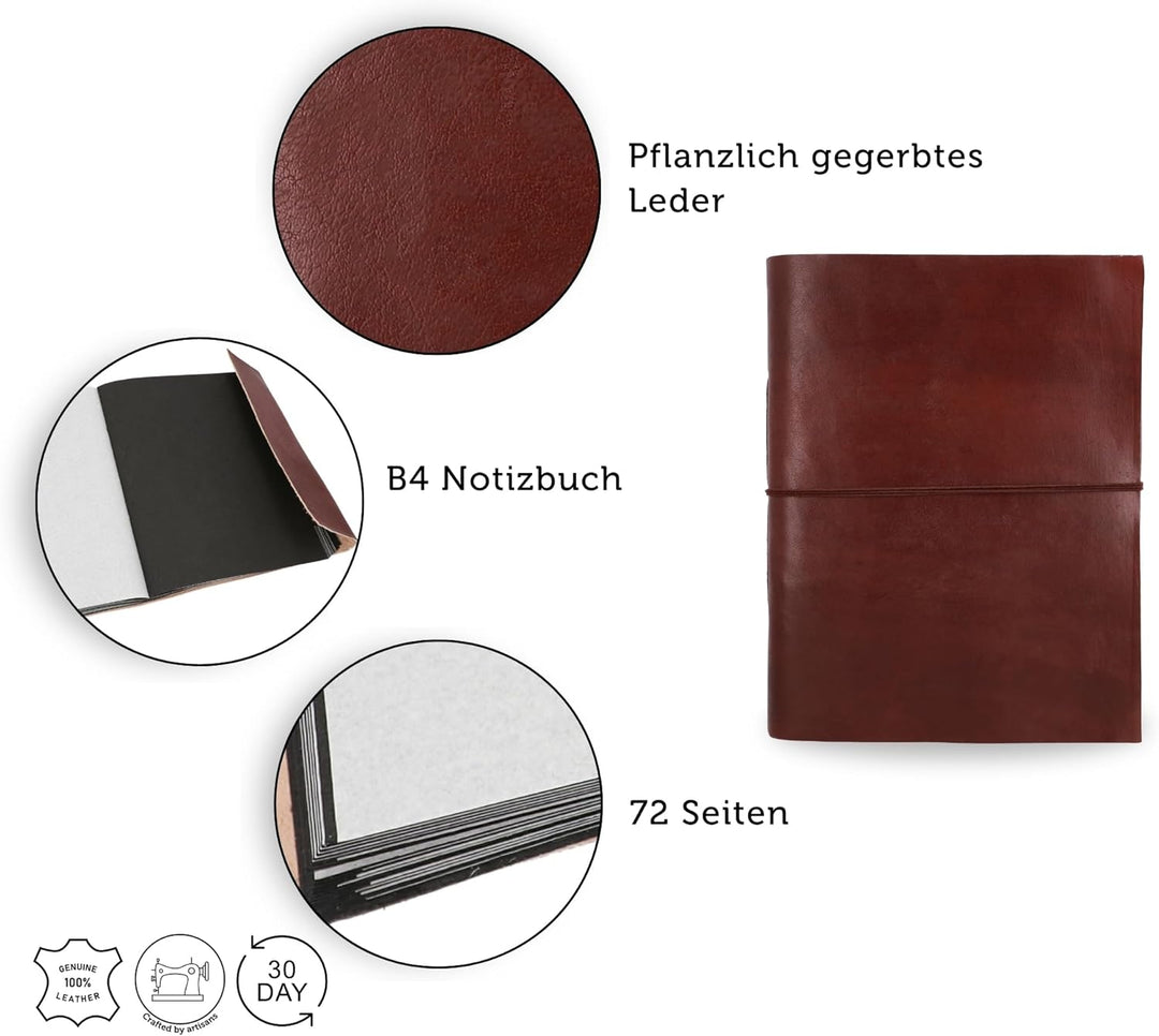 Gusti Fotoalbum Leder - Mila Ledereinband handgeschöpftes Papier Fotobuch Braun