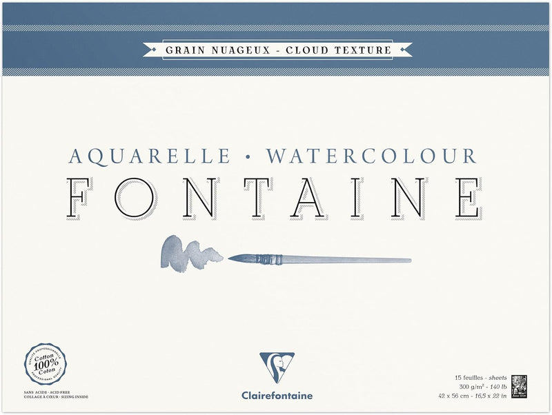 Clairefontaine 96424C Malblock, 4-seitig verleimt Aquarellpapier Torchon Wolke, Fontaine/Hadern, 42