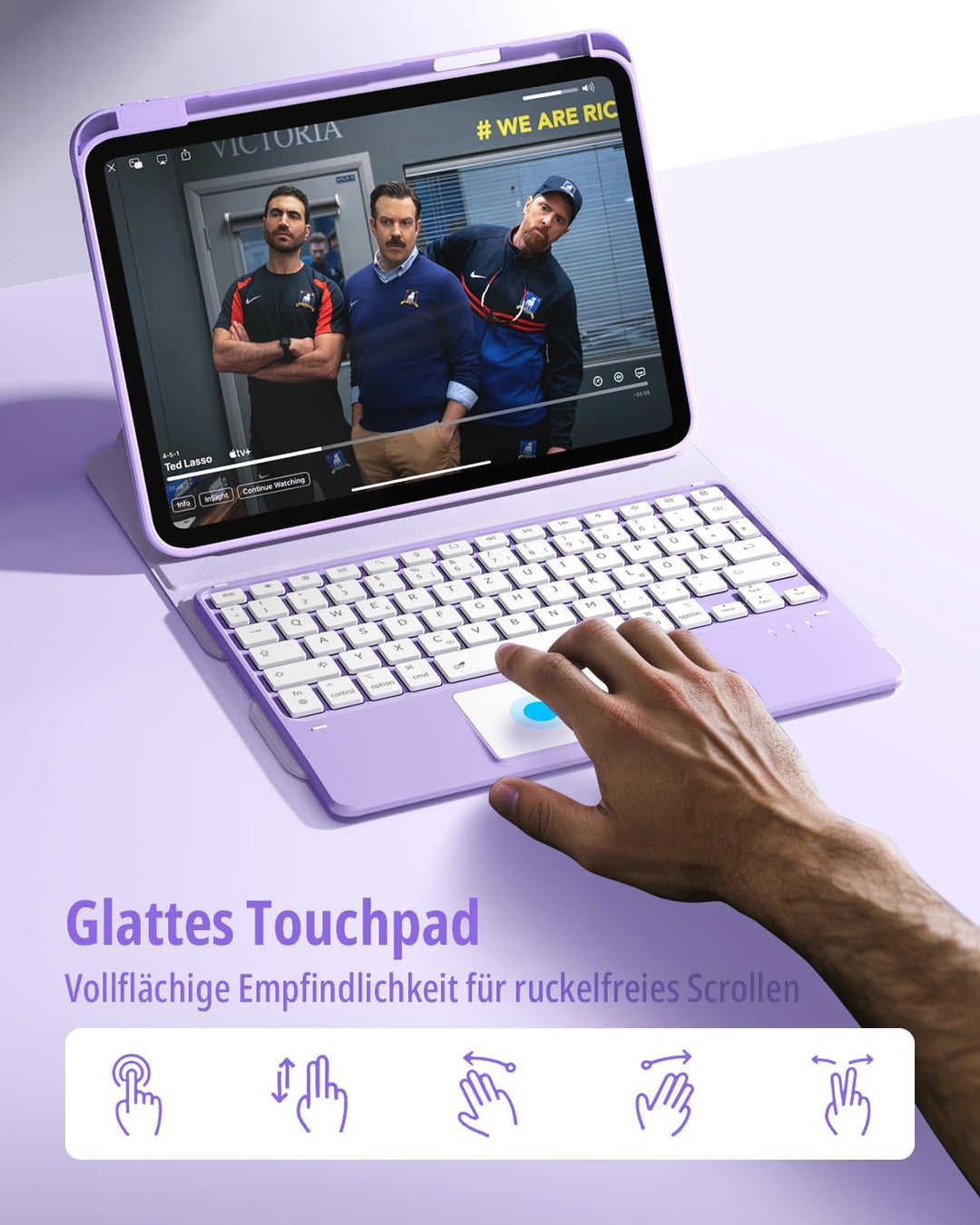 CACOE Drehbare Hülle mit Tastatur für iPad (A16) 11/10 Generation (11/10.9 Zoll) 2025/2022 mit Touch
