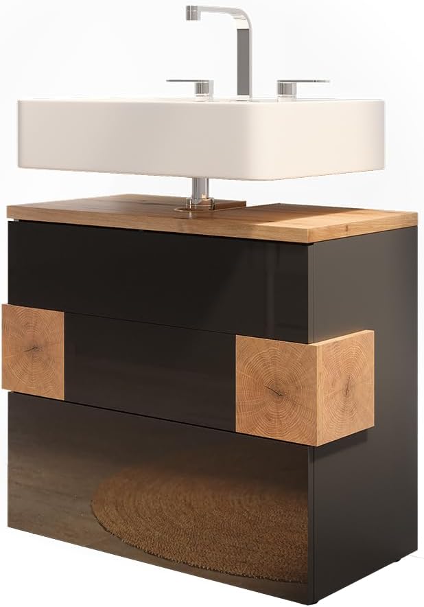 Vicco Waschbeckenunterschrank Eden, Anthrazit, 70 x 64.5 cm mit 2 Schubladen, zur Wandmontage mit Va