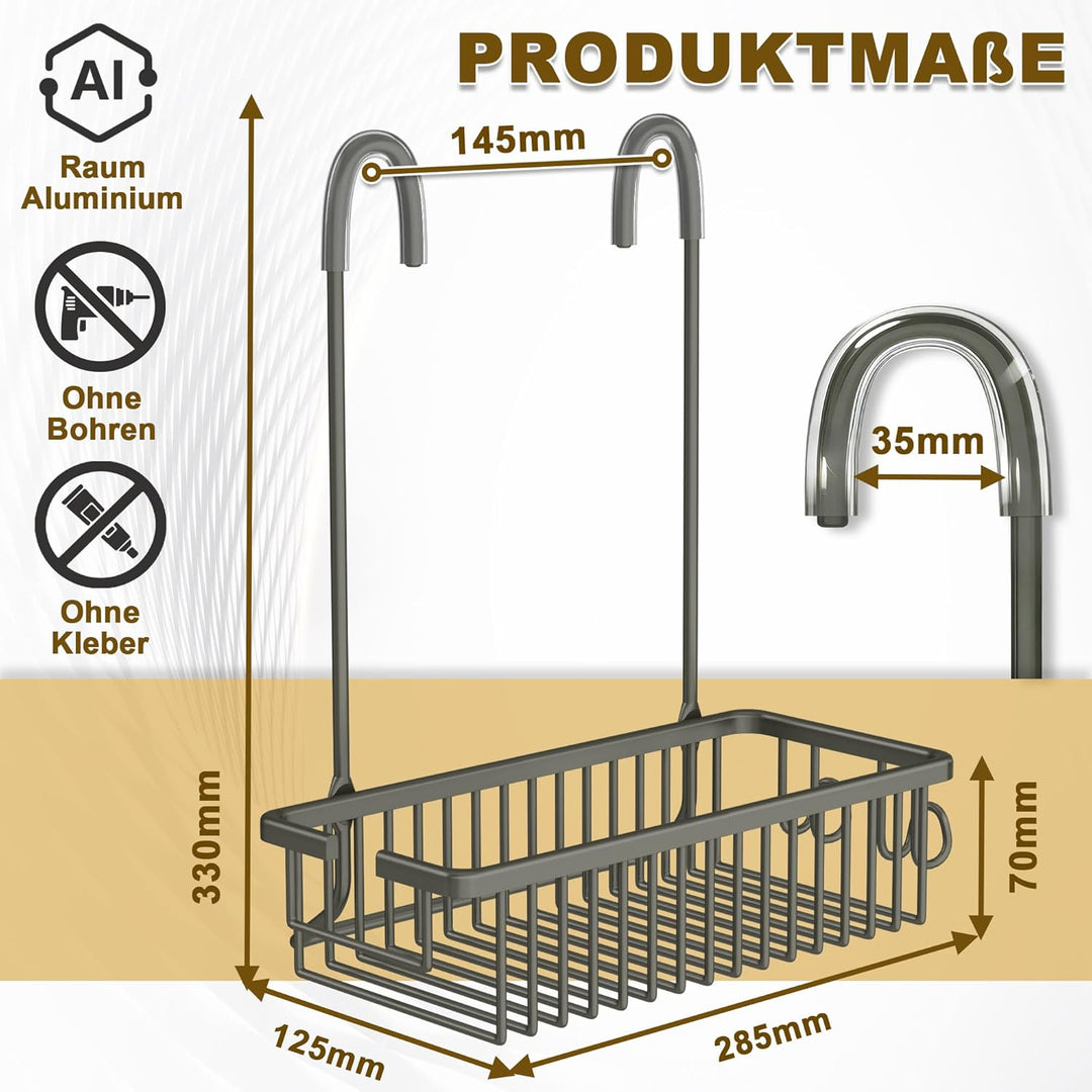 DIYGEEK Duschablage zum Hängen Ohne Bohren, Duschregal für Mischbatterie mit 2 Haken, Duschkorb für