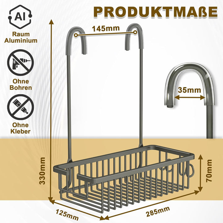 DIYGEEK Duschablage zum Hängen Ohne Bohren, Duschregal für Mischbatterie mit 2 Haken, Duschkorb für