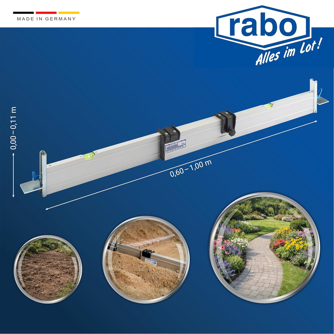 rabo stufenlos verstellbare Abziehschiene 0,60-1,00m, mit 2 verstellbaren Höhenanschlägen, stufenlos