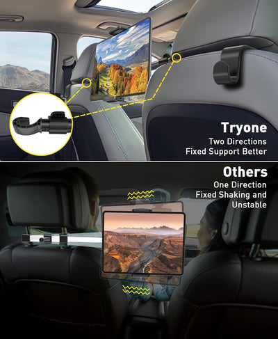 TRYONE Tablet Halterung Auto Mitte, Tablet Kopfstützenhalter - Universal verstellbare KFZ Tablet Hal