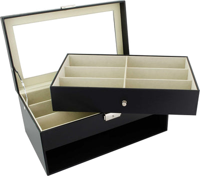 Grinscard Brillenbox zur Aufbewahrung von 12 Brillen - Schwarz, Weiss - ca. 34 x 19 x 16 cm - Sonnen
