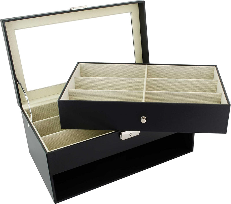 Grinscard Brillenbox zur Aufbewahrung von 12 Brillen - Schwarz, Weiss - ca. 34 x 19 x 16 cm - Sonnen