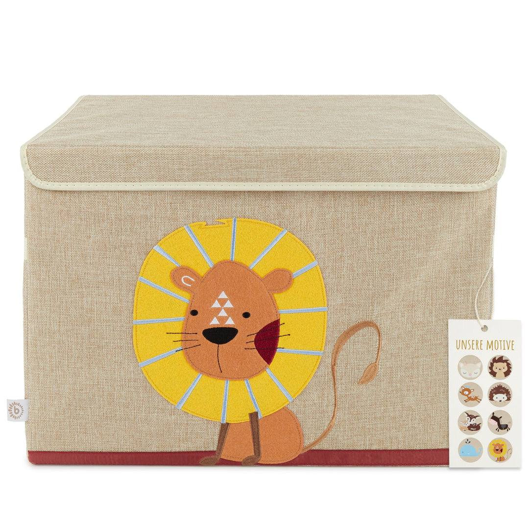 Bieco Aufbewahrungsbox Kinder Löwe | Spielzeugkiste mit Deckel | Lego Box Aufbewahrung Kinder | Aufb