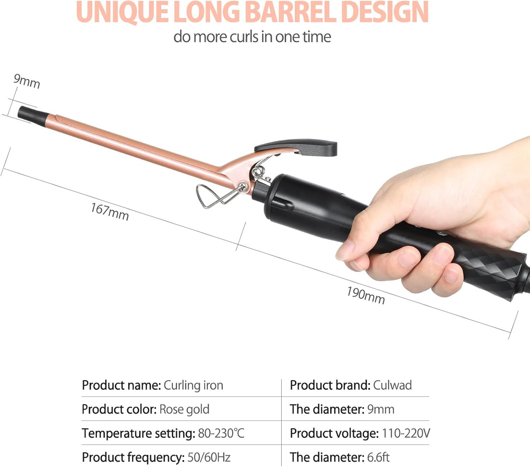 Culwad Lockenstab Kleine Locken, 9mm Keramik Lockenstab Dünn für Kurze/Mittlere Haare, Afro Locken K
