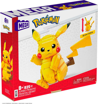 Mega Mega Pokémon Jumbo Pikachu toy building set, 12 inches tall, poseable, 825 bricks and pieces,