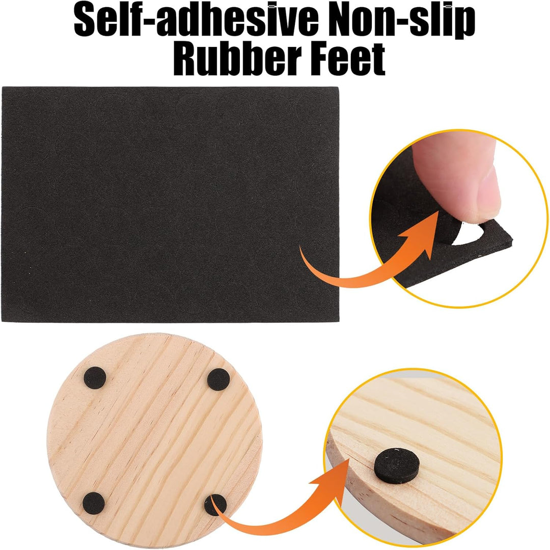 SHUESS 36er Holzuntersetzer Rund 10cm, Blanko Untersetzer Holz mit Rutschfesten Pads, Glasuntersetze