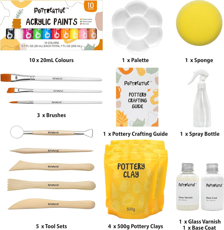 POTTREATIVE Lufttrocknendes Ton-Töpferset für Anfänger. DIY-Lufttrocknendes Ton-Set für Erwachsene.