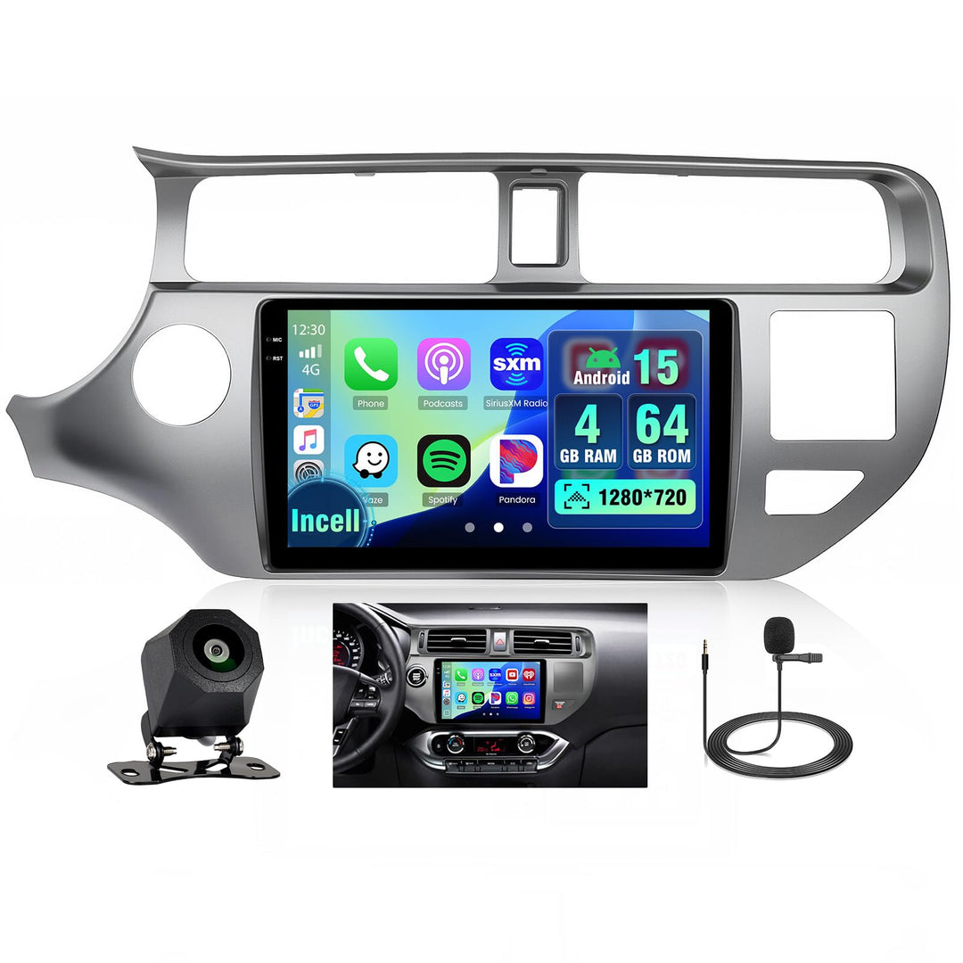 Hikity 4+64G 9" Android Autoradio für KIA Rio 2012-2015 Wireless CarPlay | Incell Touchscreen GPS Na