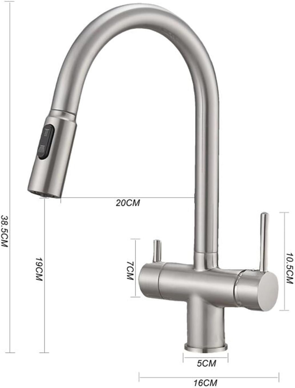 3 Wege Wasserhahn Küche Ausziehbar Messing 2 Griffe 3 Wege Wasserhahn Osmose Schwenkbar Einzelloch-S
