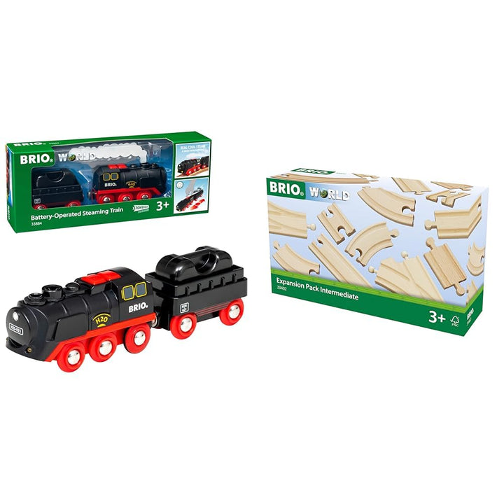 BRIO World 33884 Batterie-Dampflok mit Wassertank - Lokomotive mit echtem kühlen Dampf und Wasserbeh