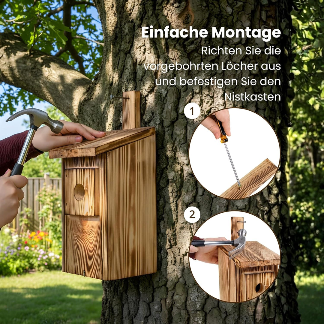 Creative Home Nistkasten für Vögel für Draussen Wetterfest | Geflammt | Vogelnistkasten aus Kiefernh