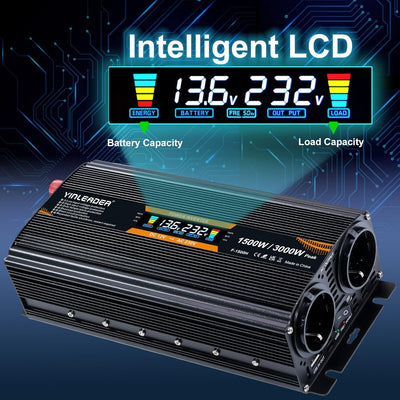 Spannungswandler 12V 230V 1500W 3000 Watt Wechselrichter LCD | stromumwandler mit 2 Steckdose
