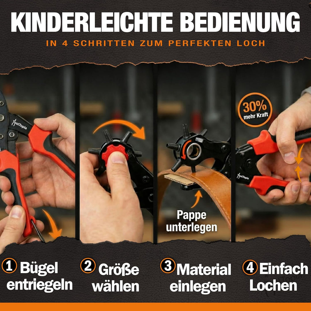 Lochzange für Leder [KOMPLETTSET], Locheisen | Lochstanzer als Leder Werkzeug, Papier, Gürtel Locher