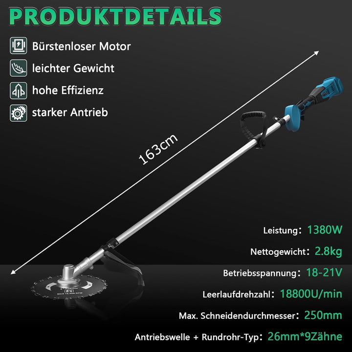 7-IN-1 Akku Rasentrimmer Kompatibel mit Makita Akkus 18V, 1380W Bürstenloser Freischneider Akku mit