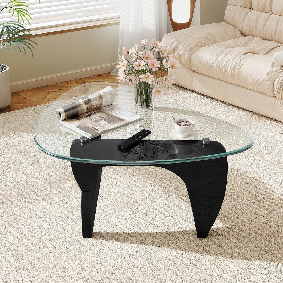 Dreieckiger Beistelltisch, Couchtisch Glas Transparent, Kleiner Wohnzimmertisch Minimalismus, MDF Ho