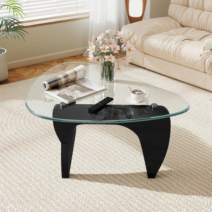 Dreieckiger Beistelltisch, Couchtisch Glas Transparent, Kleiner Wohnzimmertisch Minimalismus, MDF Ho
