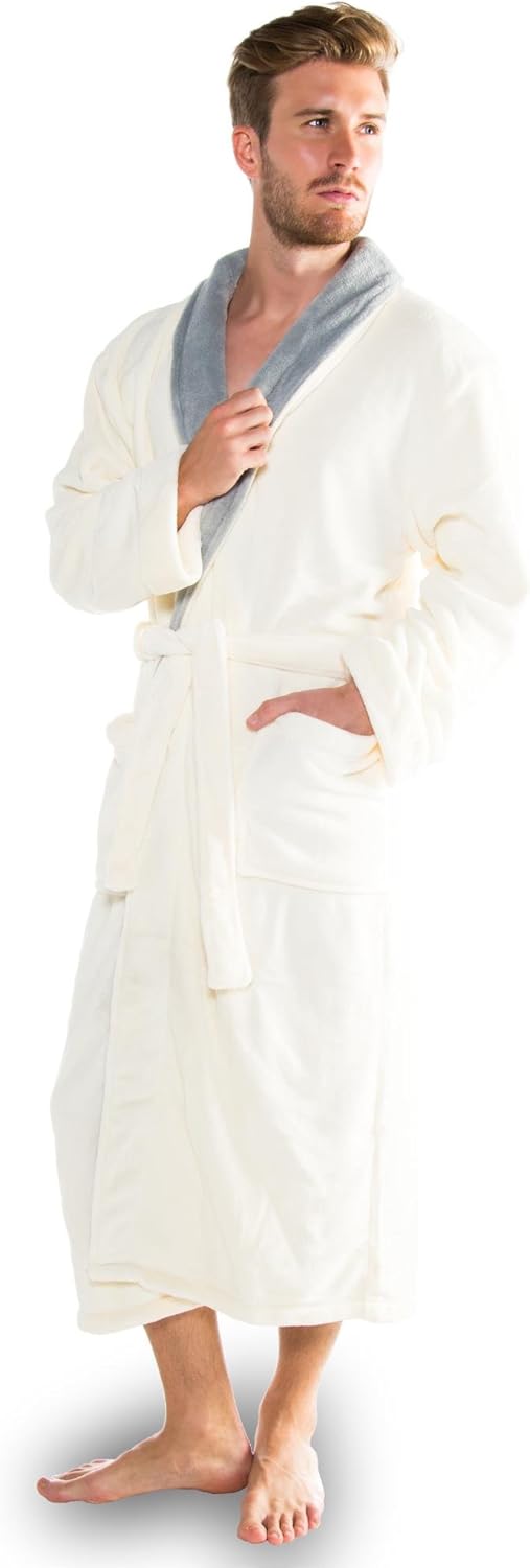 CelinaTex Nevada Bademantel Damen Herren S creme weiss grau Mikrofaser Saunamantel Coral Fleece Morg