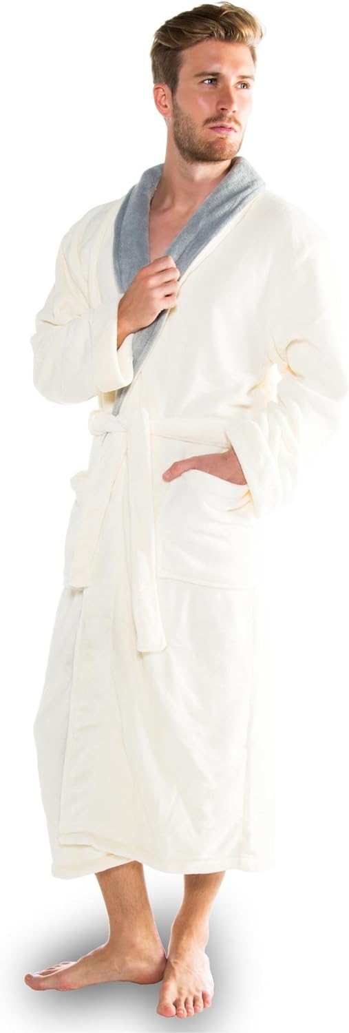 CelinaTex S-XXXL Bademantel Schalkragen zweifarbig lang Taschen Damen Herren Unisex Mikrofaser Kusch