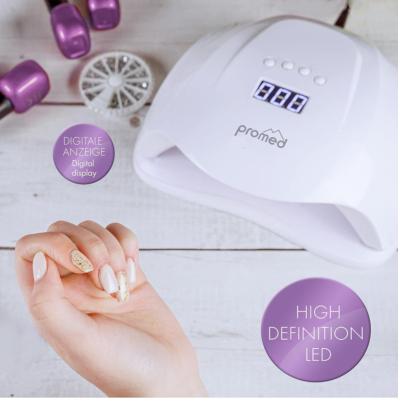 Promed All-In UV LED Nagellampe für Gelnägel, Professioneller UV LED Nageltrockner mit 10/30/60/99s