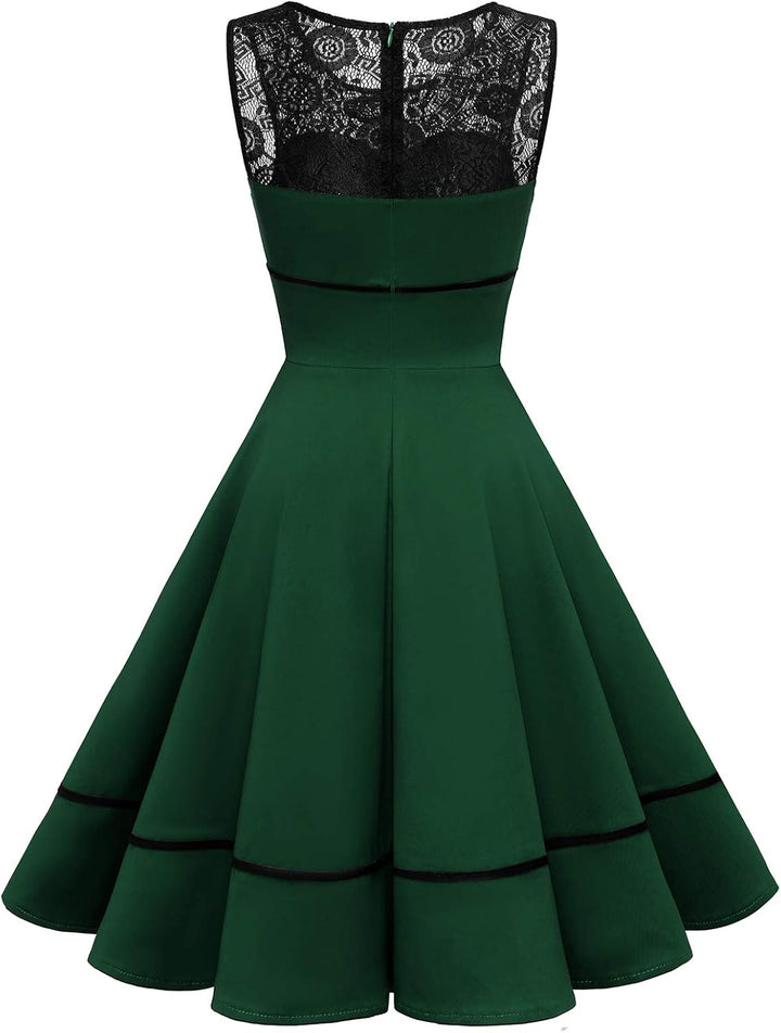 Bbonlinedress Damen Cocktailkleid Rockabilly Spitzenkleid 50er Retro Vintage Faltenrock Elegant Ärme