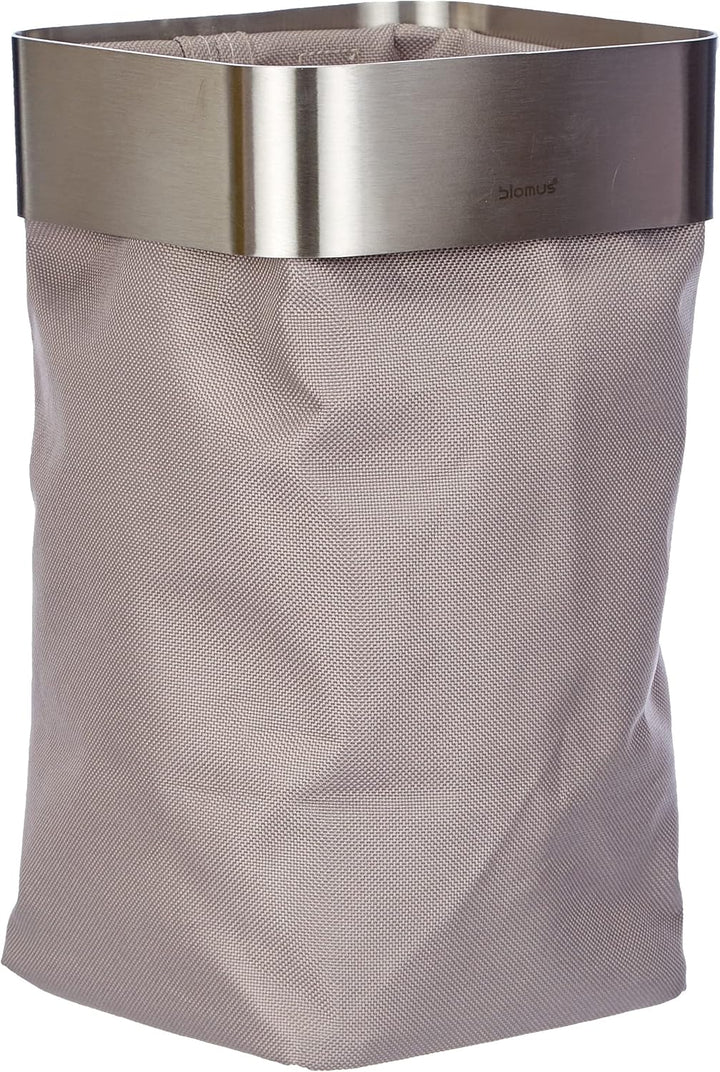blomus -NEXIO- Gästehandtuchkorb aus mattiertem Edelstahl und Baumwoll-Stofftasche, stilvolles Taupe